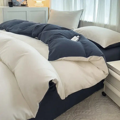 Navy and gray solid color brush fabric duvet cover set bedroom