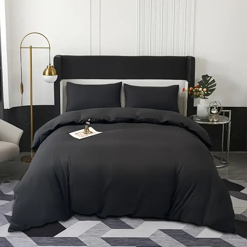 Luxury black satin duvet cover set bedroom bedding