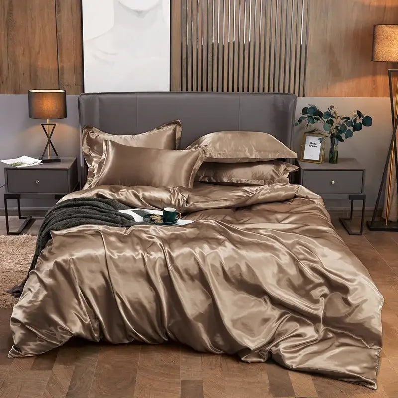 Bronze satin solid color duvet cover – luxury bedroom bedding set