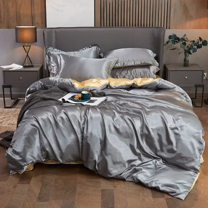 Luxury black solid color satin 3pc duvet cover bedroom bedding set
