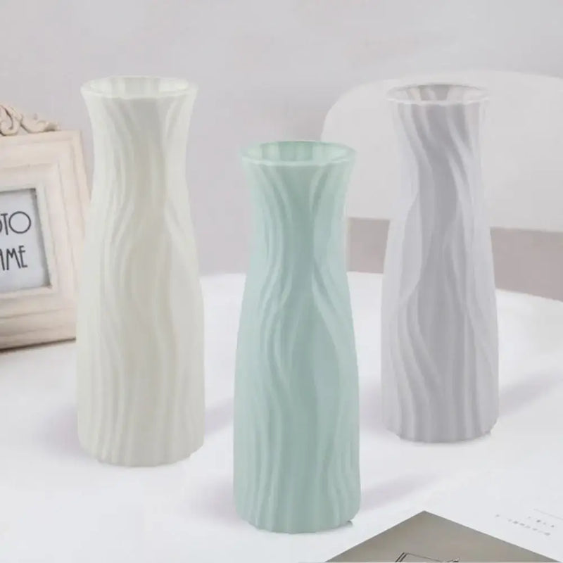 Modern pastel wavy plastic flower vase trio living room decor