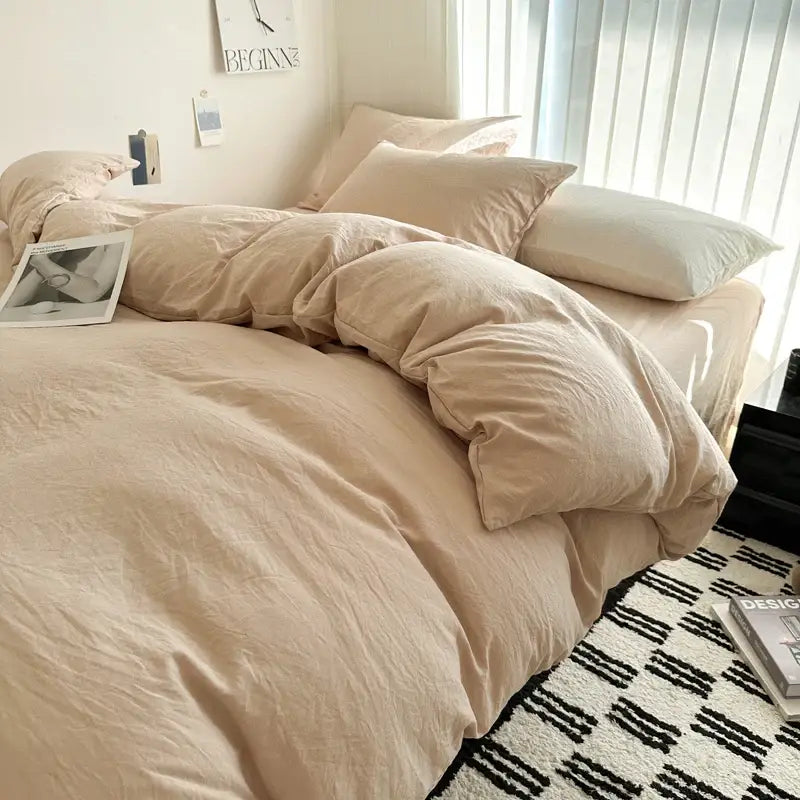 Gray quilted solid cotton duvet cover bedding set bedroom