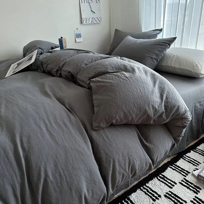 Gray quilted solid cotton duvet cover bedding set bedroom