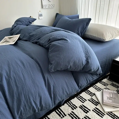 Gray quilted solid cotton duvet cover bedding set bedroom