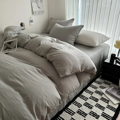 Gray quilted solid cotton duvet cover bedding set bedroom