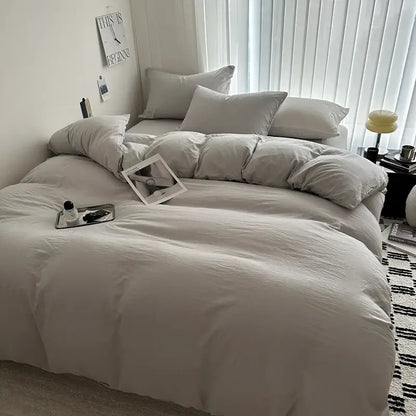 Gray quilted solid cotton duvet cover bedding set bedroom