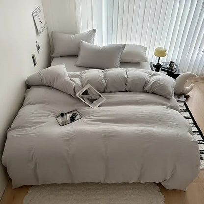 Gray quilted solid cotton duvet cover bedding set bedroom