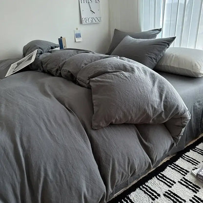 Gray quilted solid cotton duvet cover bedding set bedroom