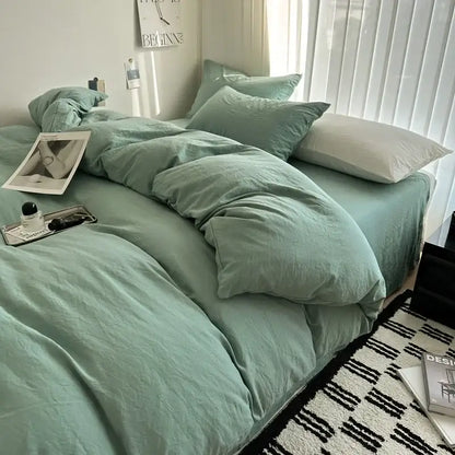 Gray quilted solid cotton duvet cover bedding set bedroom