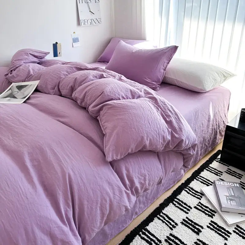 Gray quilted solid cotton duvet cover bedding set bedroom