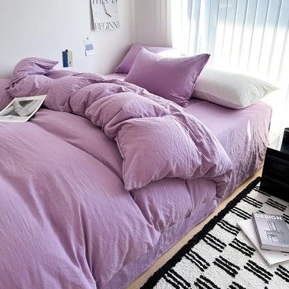Gray quilted solid cotton duvet cover bedding set bedroom