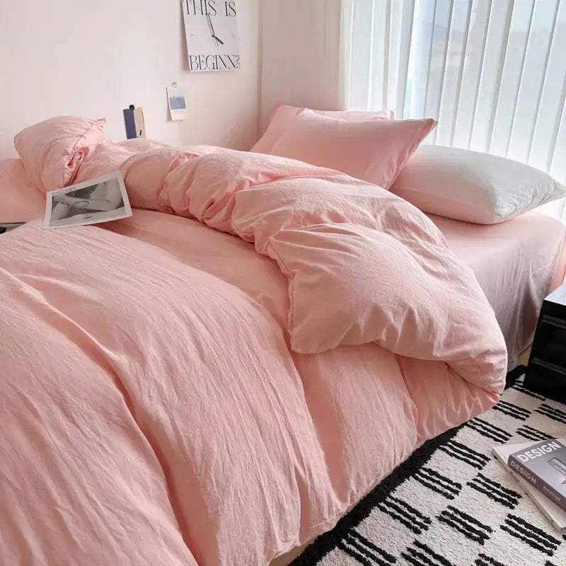Gray quilted solid cotton duvet cover bedding set bedroom