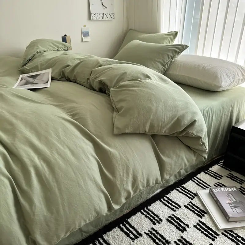 Gray quilted solid cotton duvet cover bedding set bedroom