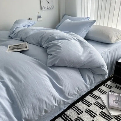 Gray quilted solid cotton duvet cover bedding set bedroom