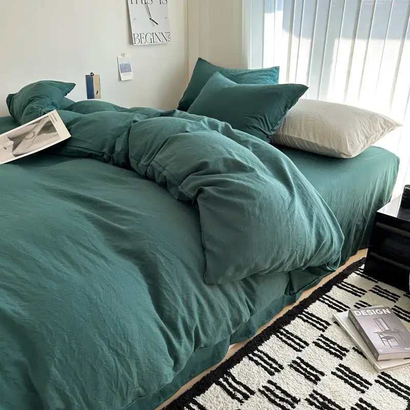 Gray quilted solid cotton duvet cover bedding set bedroom