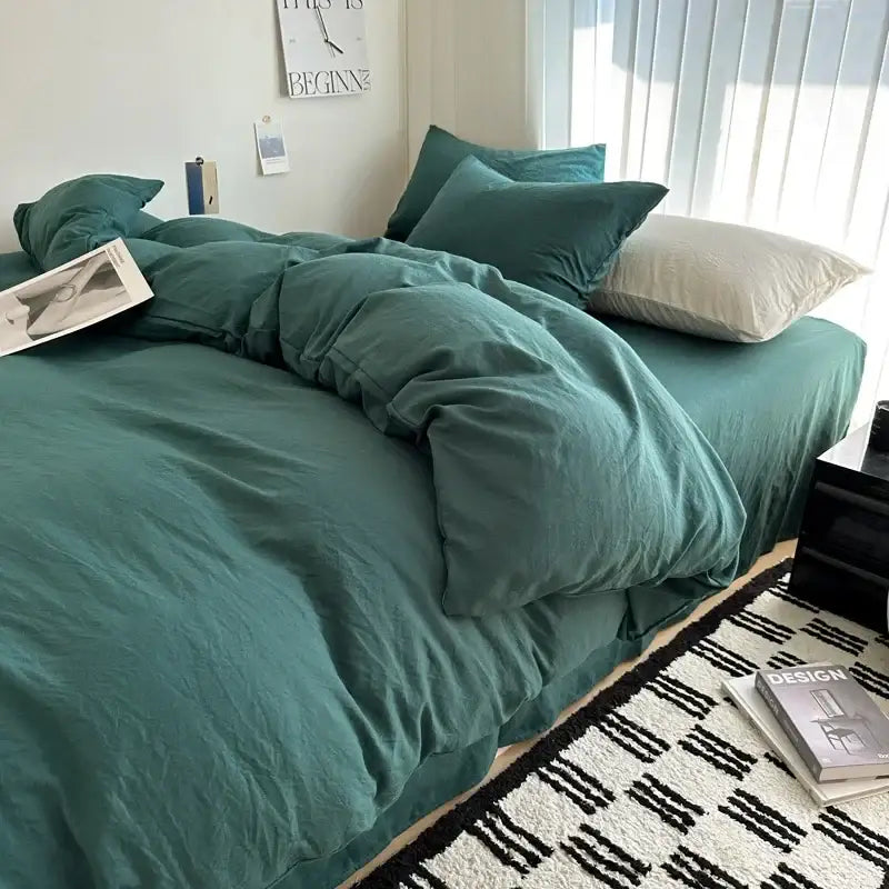 Gray quilted solid cotton duvet cover bedding set bedroom