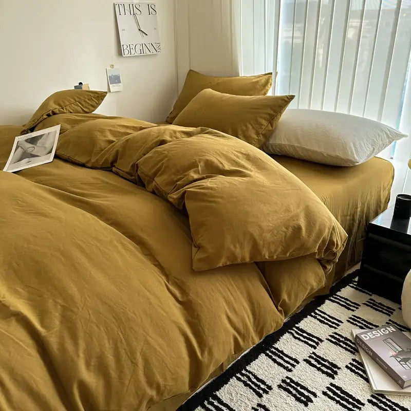 Gray quilted solid cotton duvet cover bedding set bedroom