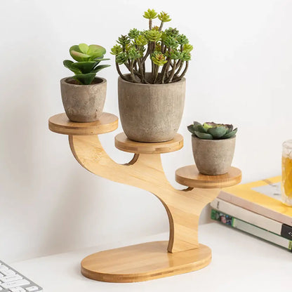 Modern bamboo tree flower pot stand living room tiered display