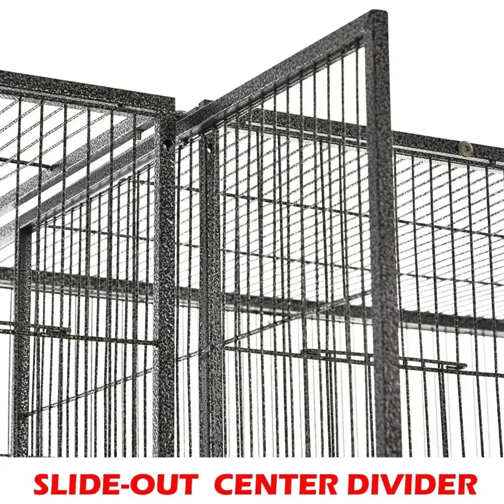 Wrought iron black double flight bird cage with breeding nest doors