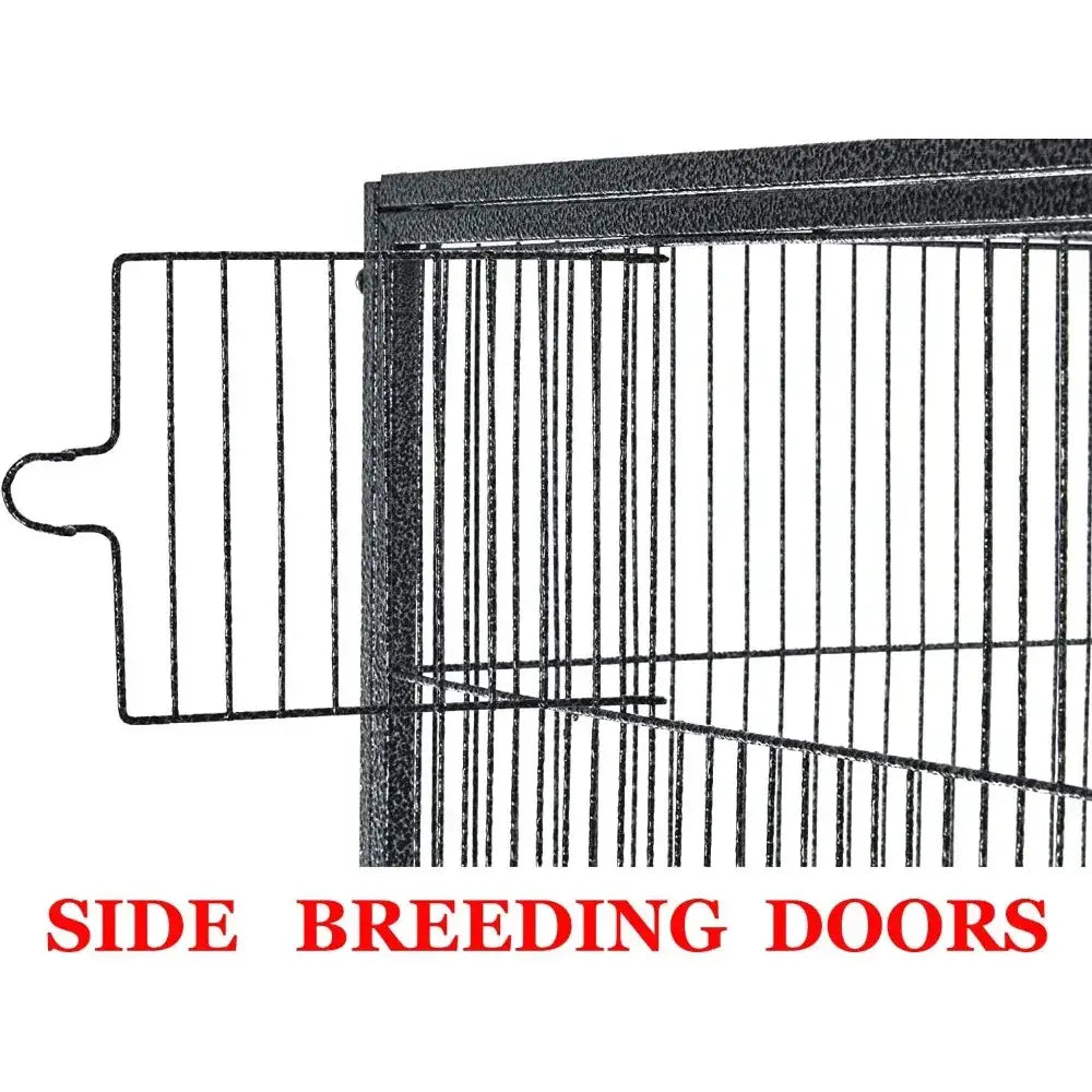 Wrought iron black double flight bird cage with breeding nest doors