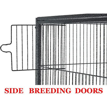 Wrought iron black double flight bird cage with breeding nest doors