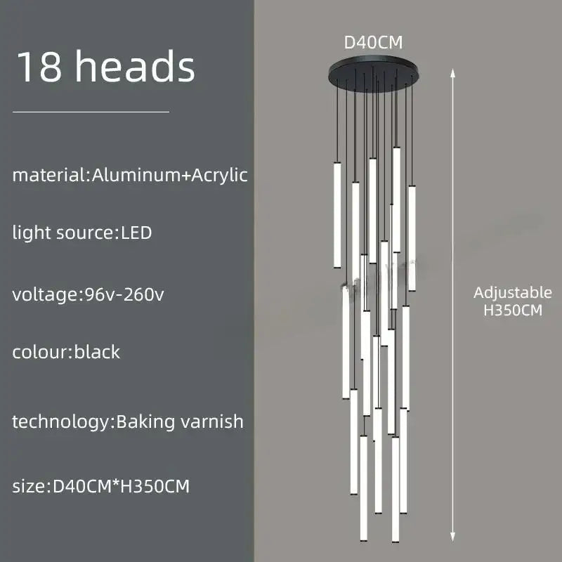 Modern black spiral led ceiling chandelier dining room light