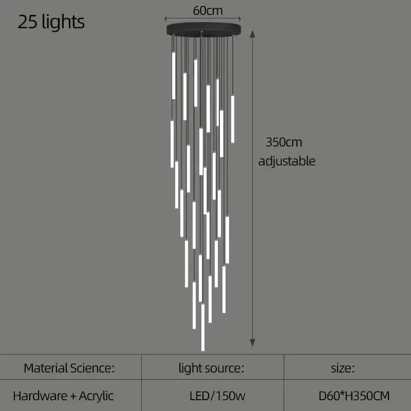 Modern black spiral led ceiling chandelier dining room light