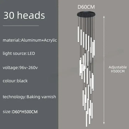 Modern black spiral led chandelier dining room pendant light