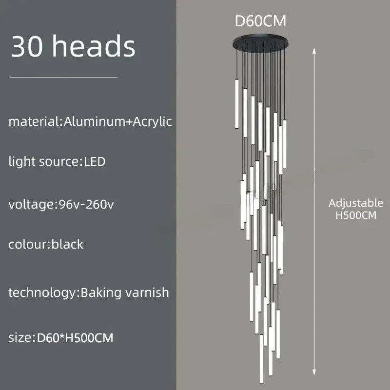 Modern black spiral led chandelier dining room pendant light