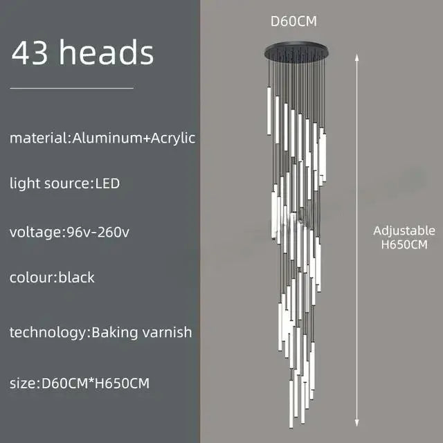 Modern black spiral led chandelier dining room pendant light