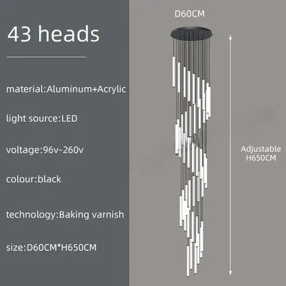 Modern black spiral led chandelier dining room pendant light