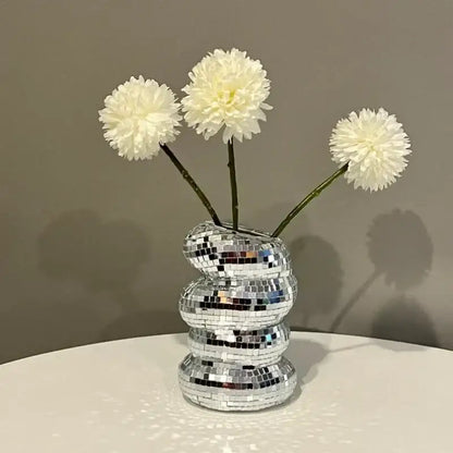 Silver mosaic plastic spiral flower vase living room decor