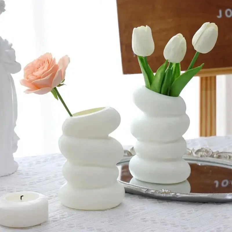 Modern sculptural spiral white vase living room ceramic decor