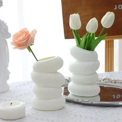 Modern sculptural spiral white vase living room ceramic decor