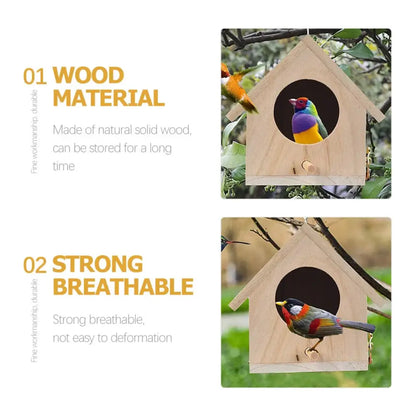 Light wooden bird house nesting box garden feature with perch