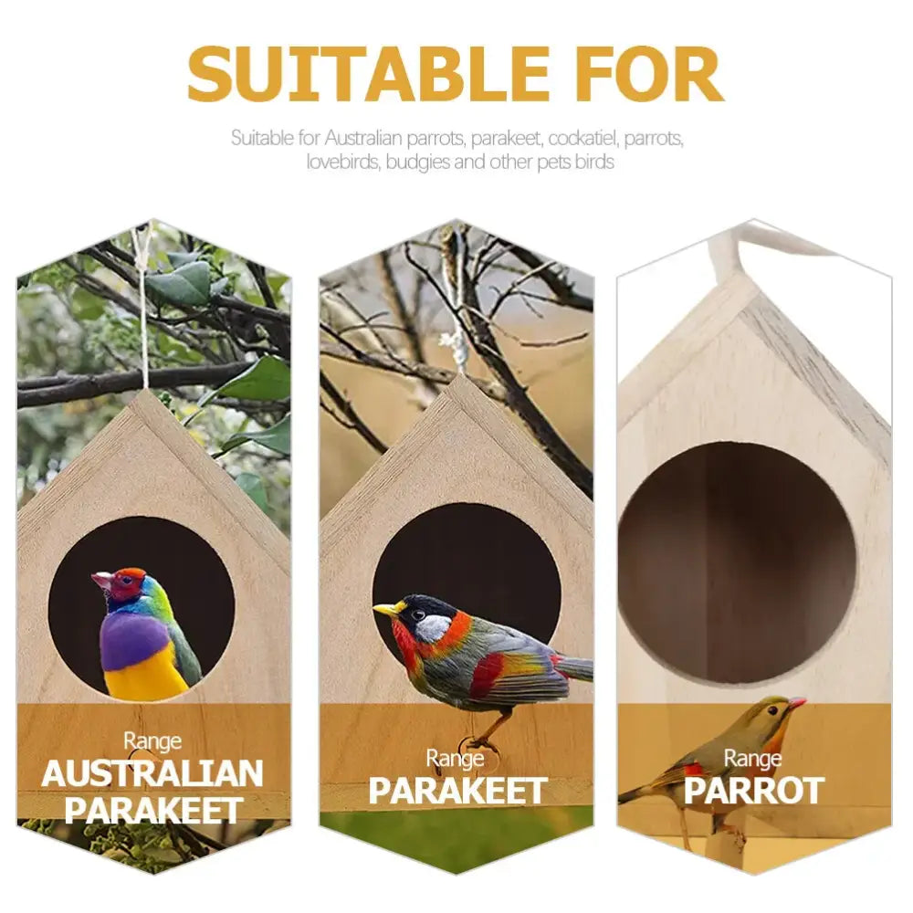 Light wooden bird house nesting box garden feature with perch