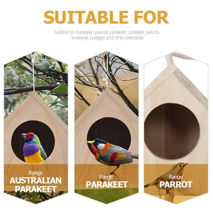 Light wooden bird house nesting box garden feature with perch