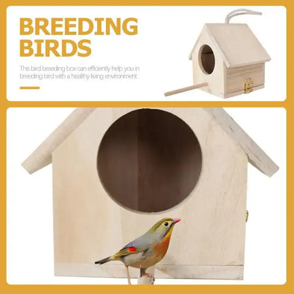 Light wooden bird house nesting box garden feature with perch
