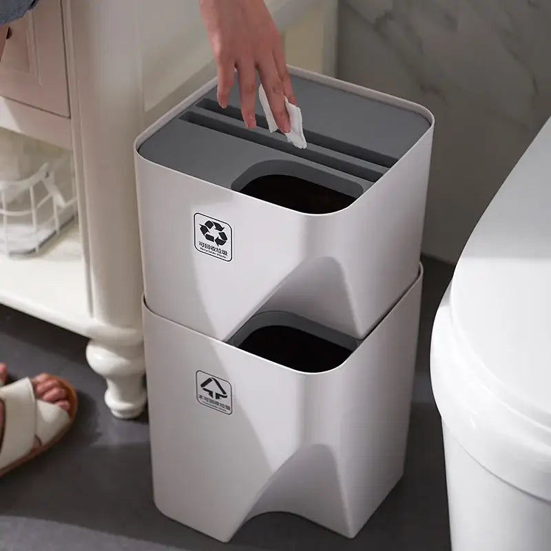 stackable trash white & gray kitchen recycling bin
