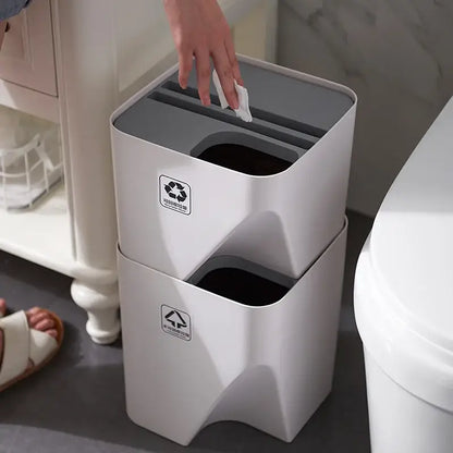 stackable trash white & gray kitchen recycling bin