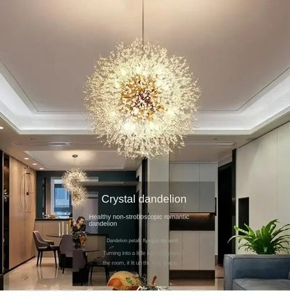 Modern golden dandelion crystal pendant light for dining room