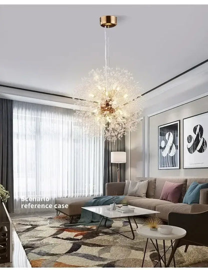 Modern golden dandelion crystal pendant light for dining room