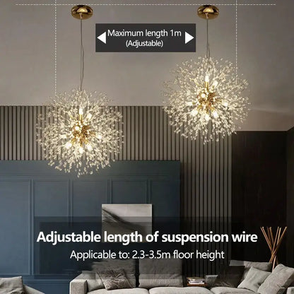 Modern golden dandelion crystal pendant light for dining room