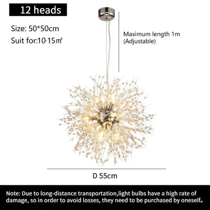Modern golden dandelion crystal pendant light for dining room