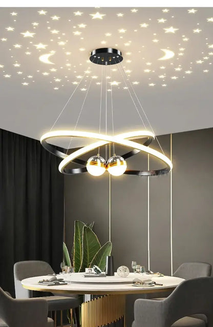 Modern black & gold starry sky led chandelier living room ring light