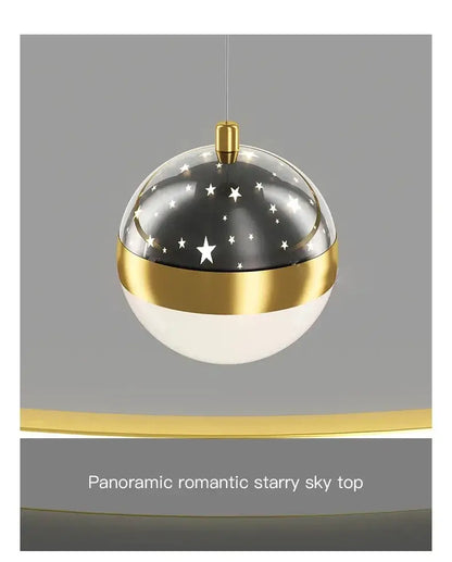 Modern black & gold starry sky led chandelier living room ring light