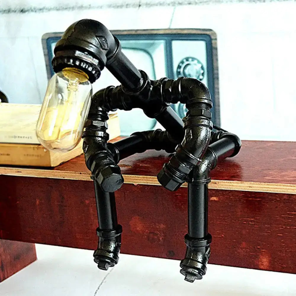 Industrial black steampunk metal robot night light bedroom table lamp