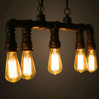 Industrial steampunk metal water pipe pendant light dining room