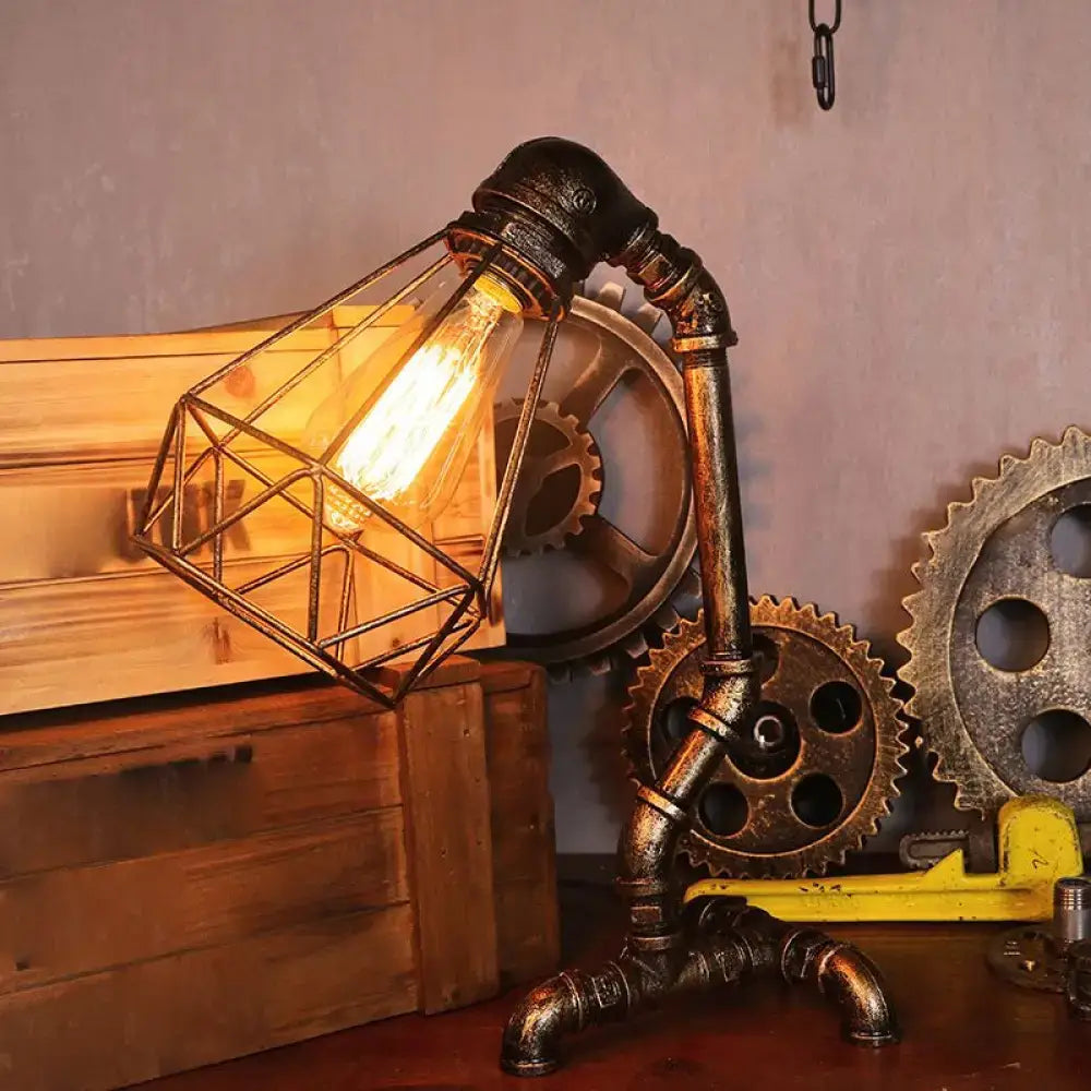 Industrial steampunk water pipe metal antiqued bronze lamp bedroom light