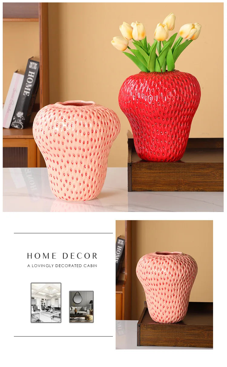 DecorBites™ Strawberry Cartoon Ceramic Vase for Kids Room